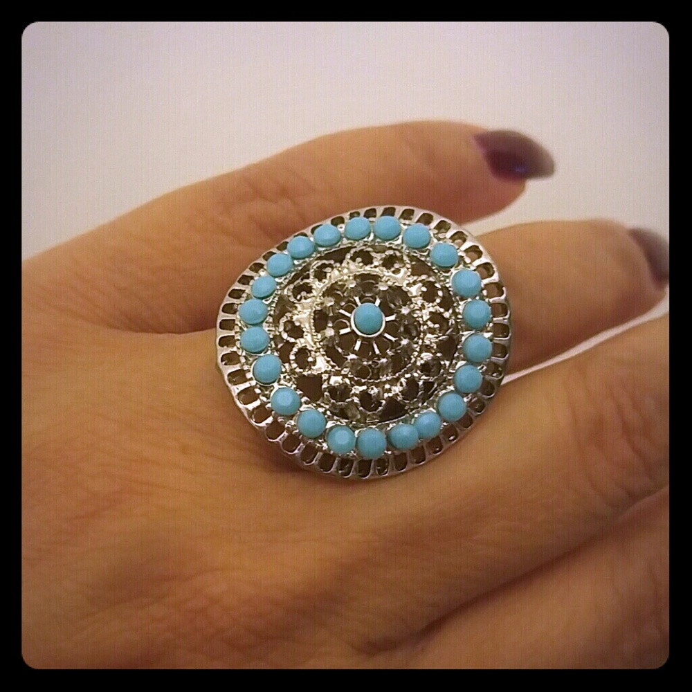 Turquoise & Silver Tone Ring